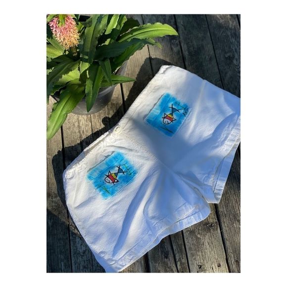 Savane White Seersucker Shorts Cotton Watercolor - Picture 4 of 11